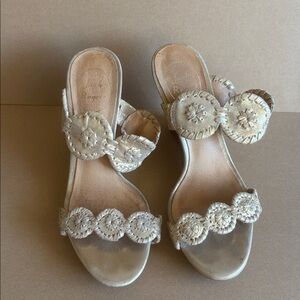 Jack Rogers Beige Scalloped Wedge Sandals